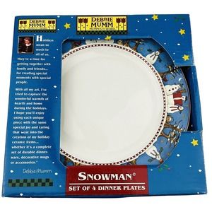Debbie Mumm Snowman Dinner Plates Set of 4 Holiday Winter Christmas Folk Art 11"